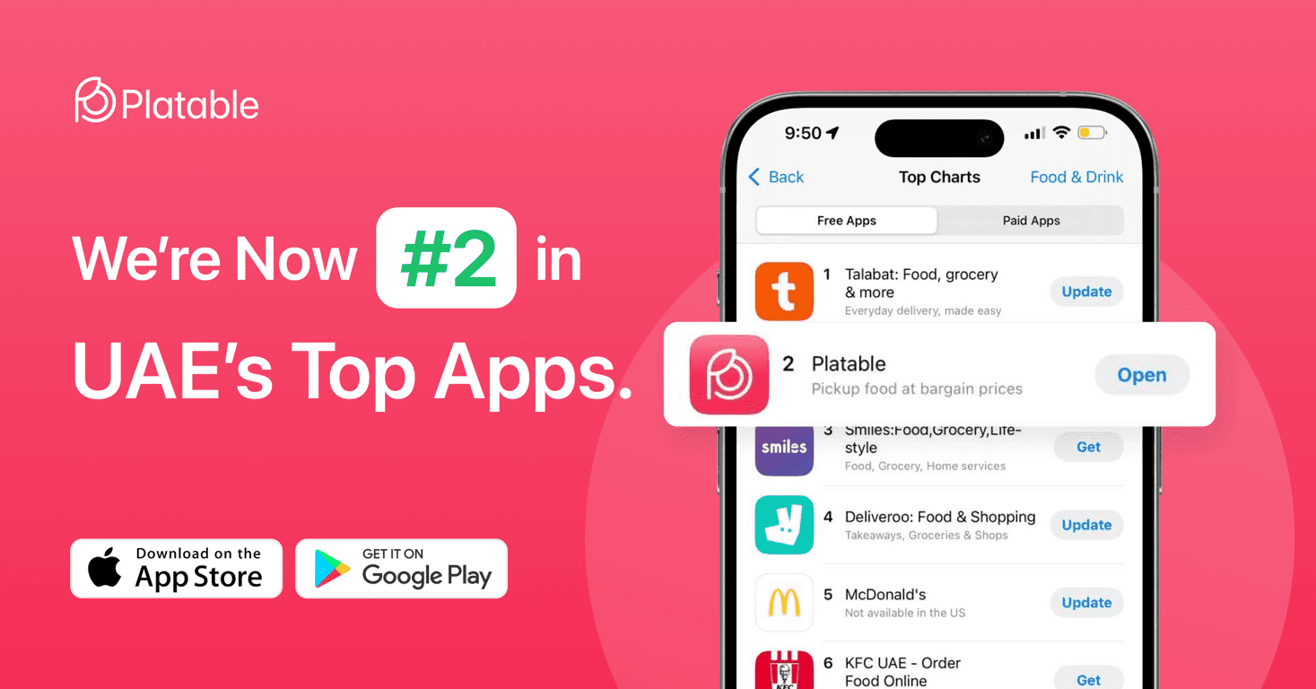 Platable app climbed to #2 on App Store’s trending charts this Friday for Food & Drink in the UAE - Featured image